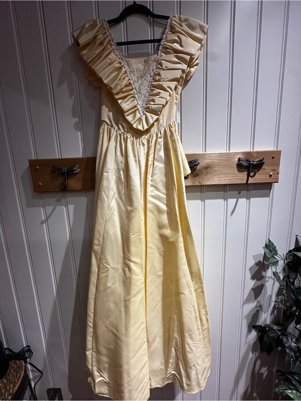 Gunne Sax Pale Yellow Maxi Dress with Ruffle V-Neck